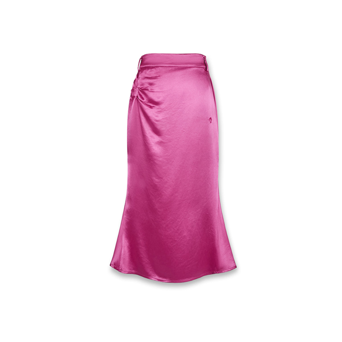 NotAwear Logo Embroidery Ripple Long Satin Skirt Rose Red