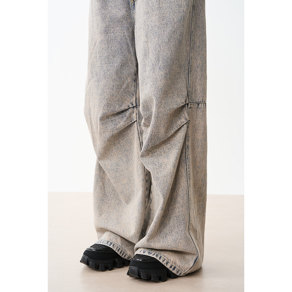 Moditec Knee Wrinkle Washed Denim Pants Grey