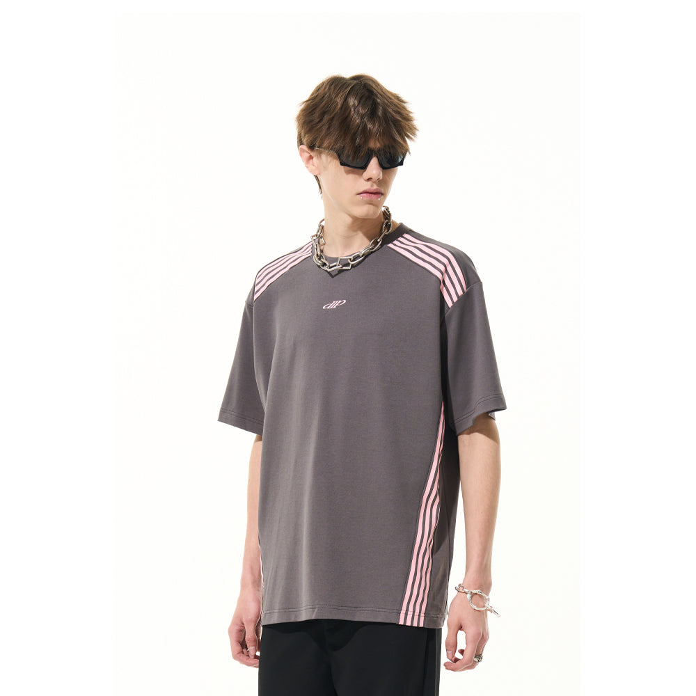 Moditec Color Blocked Striped Logo Tee Grey