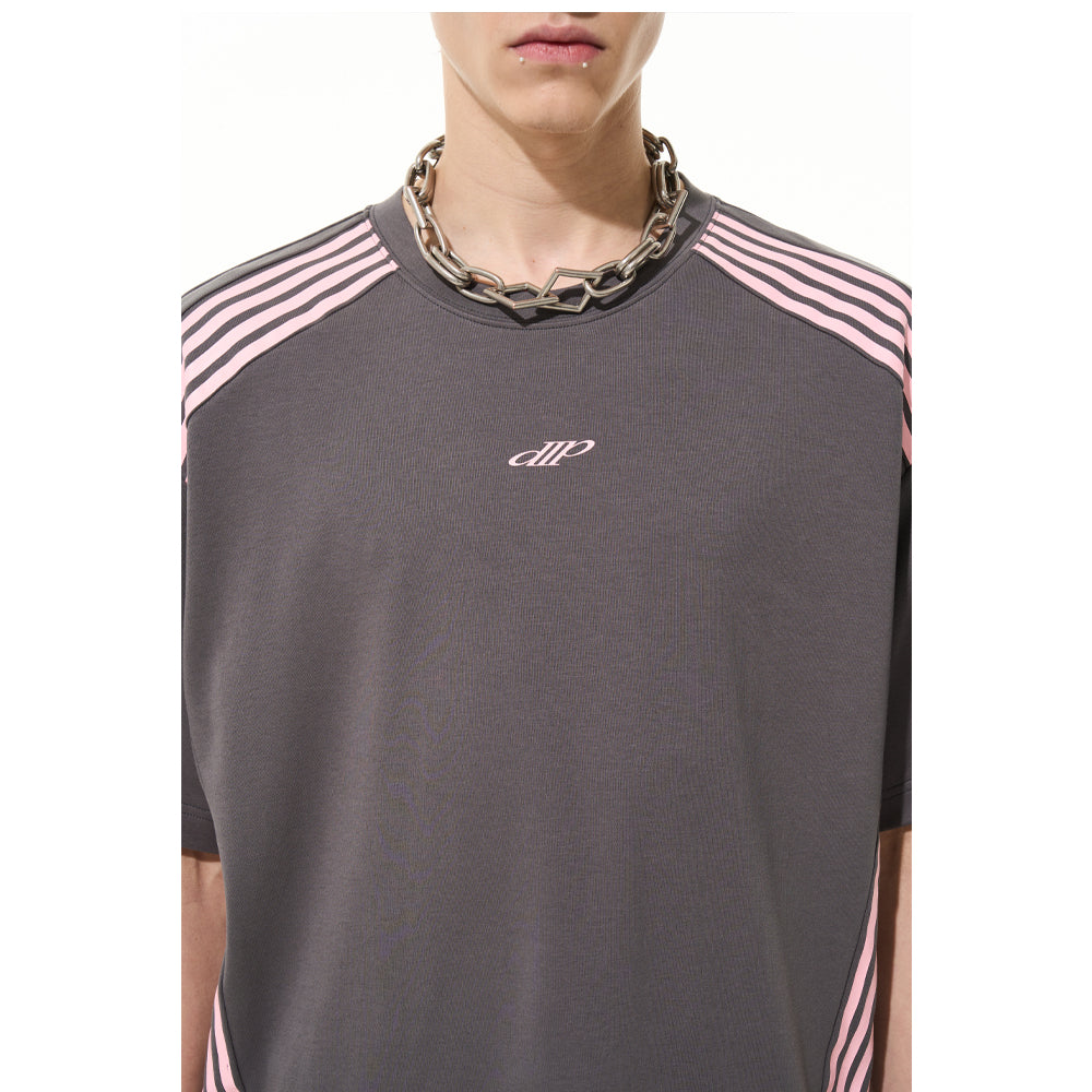 Moditec Color Blocked Striped Logo Tee Grey