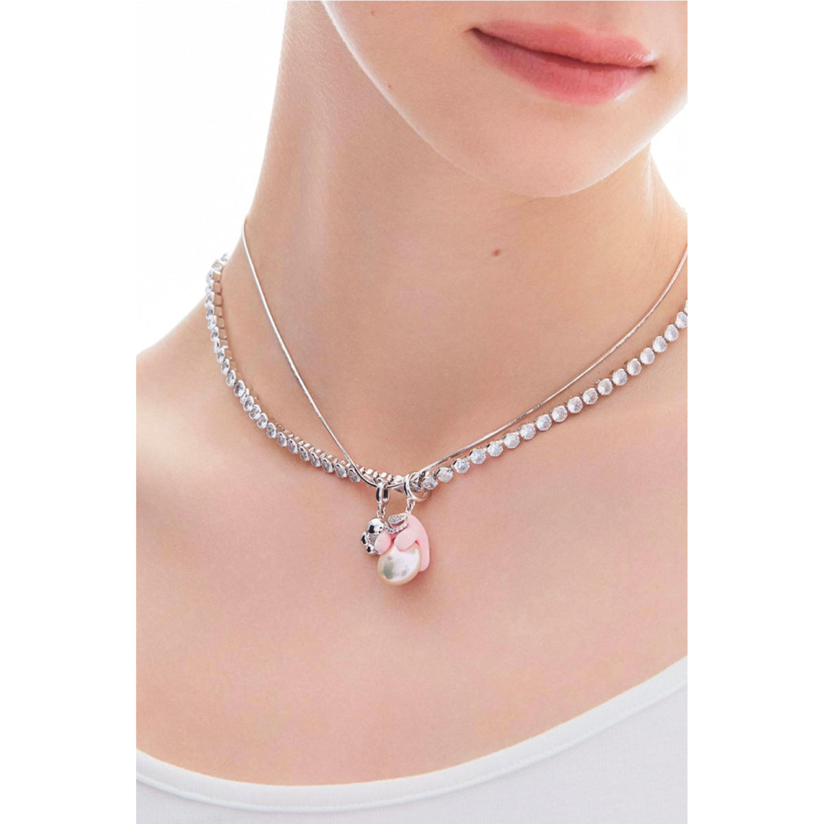 Lost In Echo Yetti Double-Layer Pearl Necklace Pink