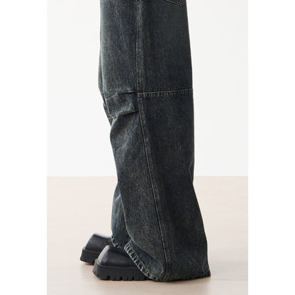 Moditec Knee Wrinkle Washed Denim Pants Blue