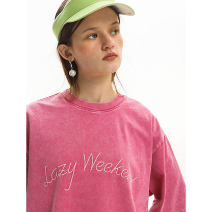 Unvesno 'Lazy Weekend' Washed Snowflake T-Shirt Pink