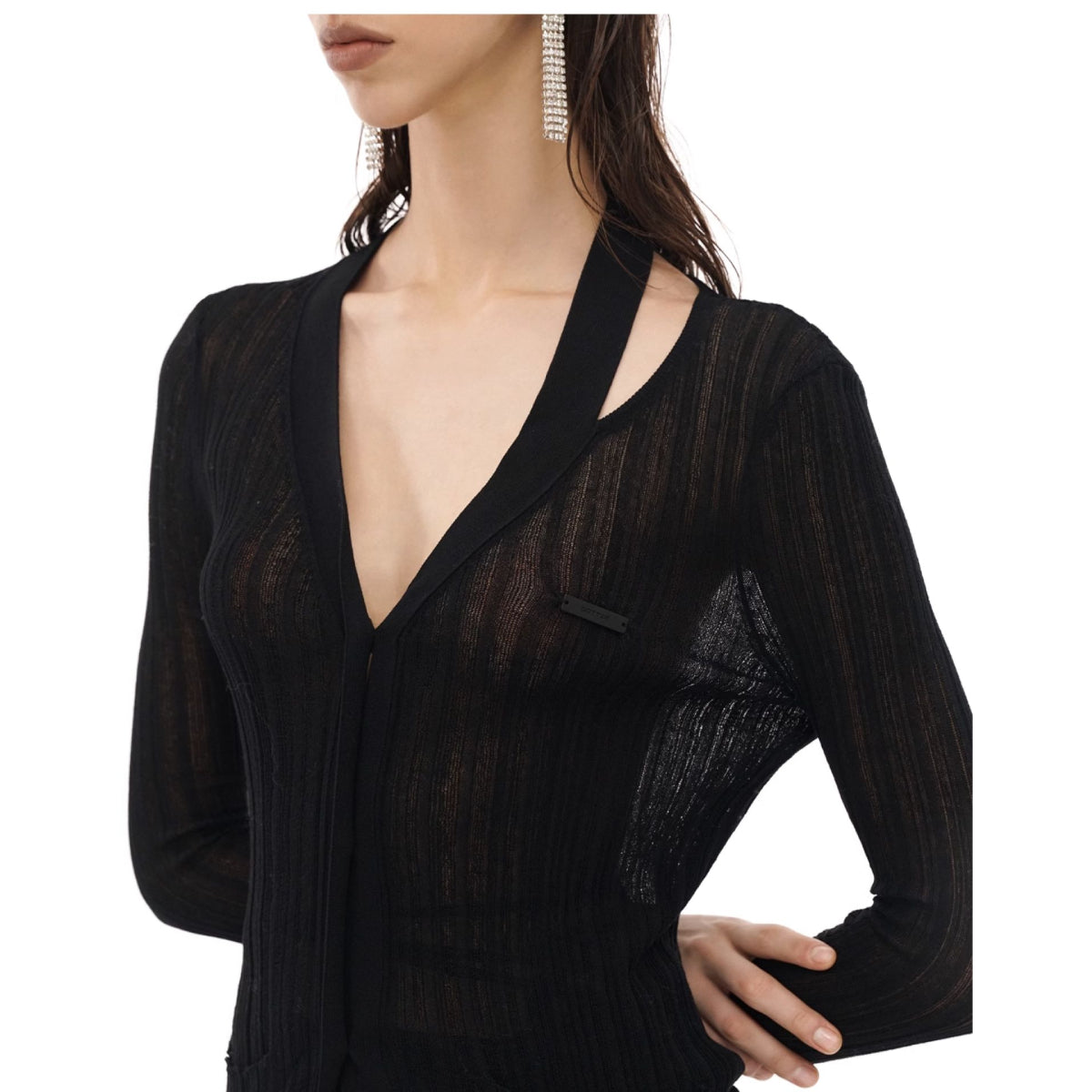 Cottia V-Neck Knit Cardigan Top Black