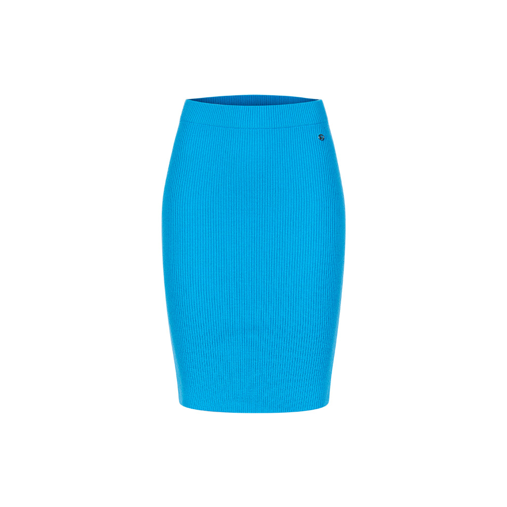 Sheer Luck Alba Metal Logo Knit Skirt Blue