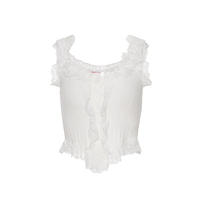 Palavas Lace Edge Slim Vest Top White