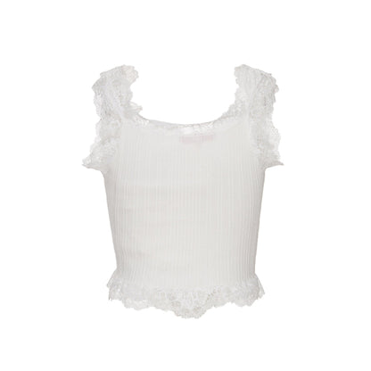 Palavas Lace Edge Slim Vest Top White