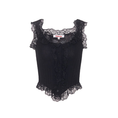 Palavas Lace Edge Slim Vest Top Black