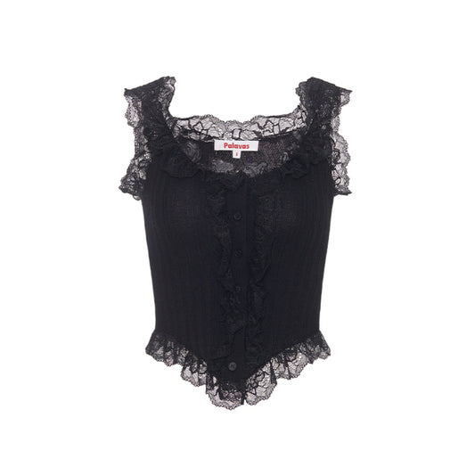 Palavas Lace Edge Slim Vest Top Black