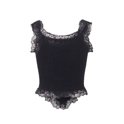 Palavas Lace Edge Slim Vest Top Black