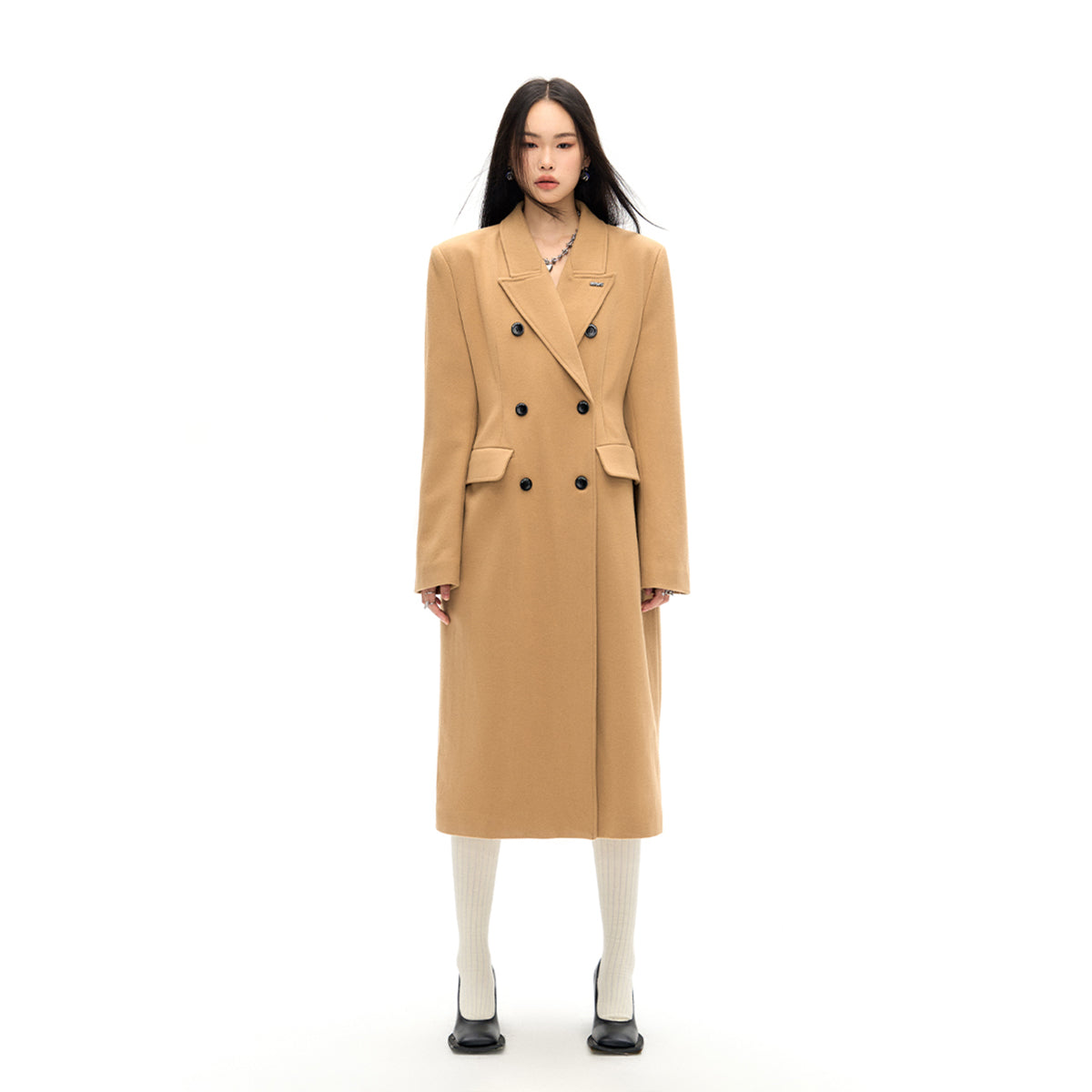 NotAwear Woolen Nipped Waist Oversized Coat Camel