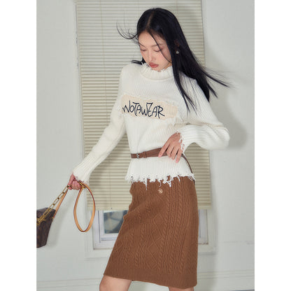 NotAwear Destroy Embroidery Logo Slim Knit Top White