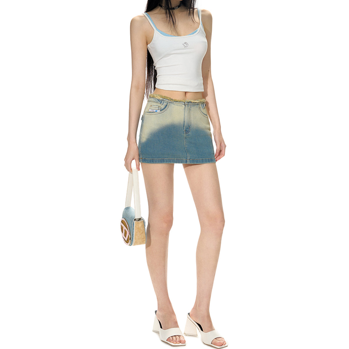 NotaWear Raw Waistline Gradient Denim Mini Skirt Blue