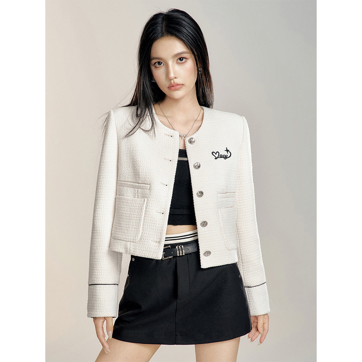 MacyMccoy Color Blocked Versatile Short Jacket White