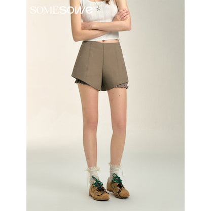 SomeSowe Split Patchwork Layered Bud Shorts Khaki