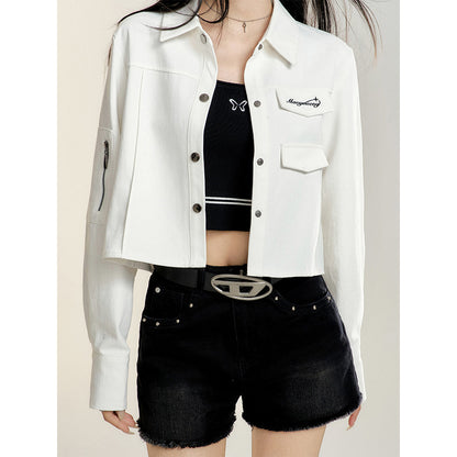 MacyMccoy Cargo Shirt Loose Short Jacket White