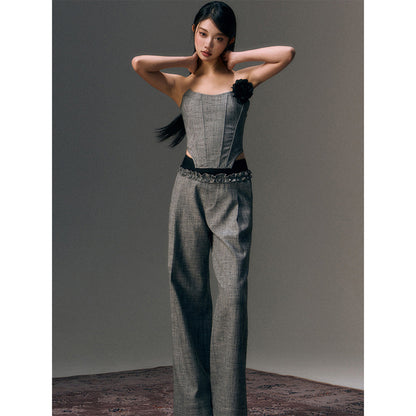 AGAM Double Waist Stringy Selvage Suit Pants Grey