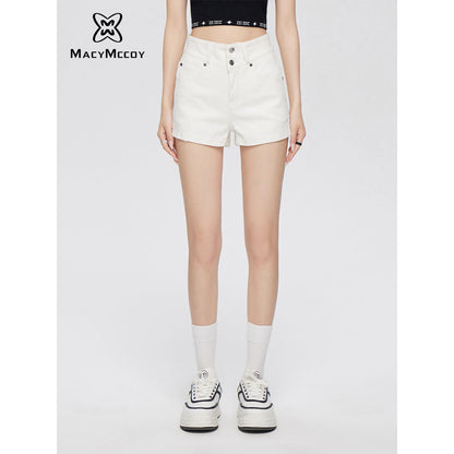 MacyMccoy High-Waist Denim A-Line Shorts White