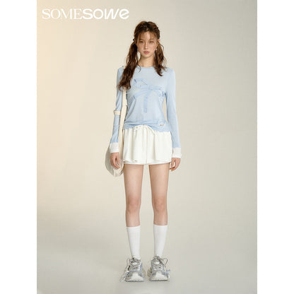 SomeSowe Origami Bow Color Blocked Top Blue