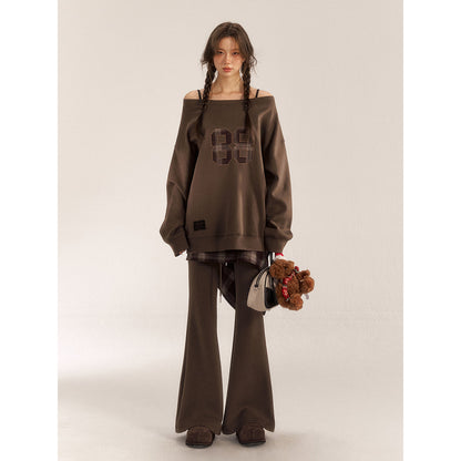 AsGony Retro High Waist Flare Pants Brown