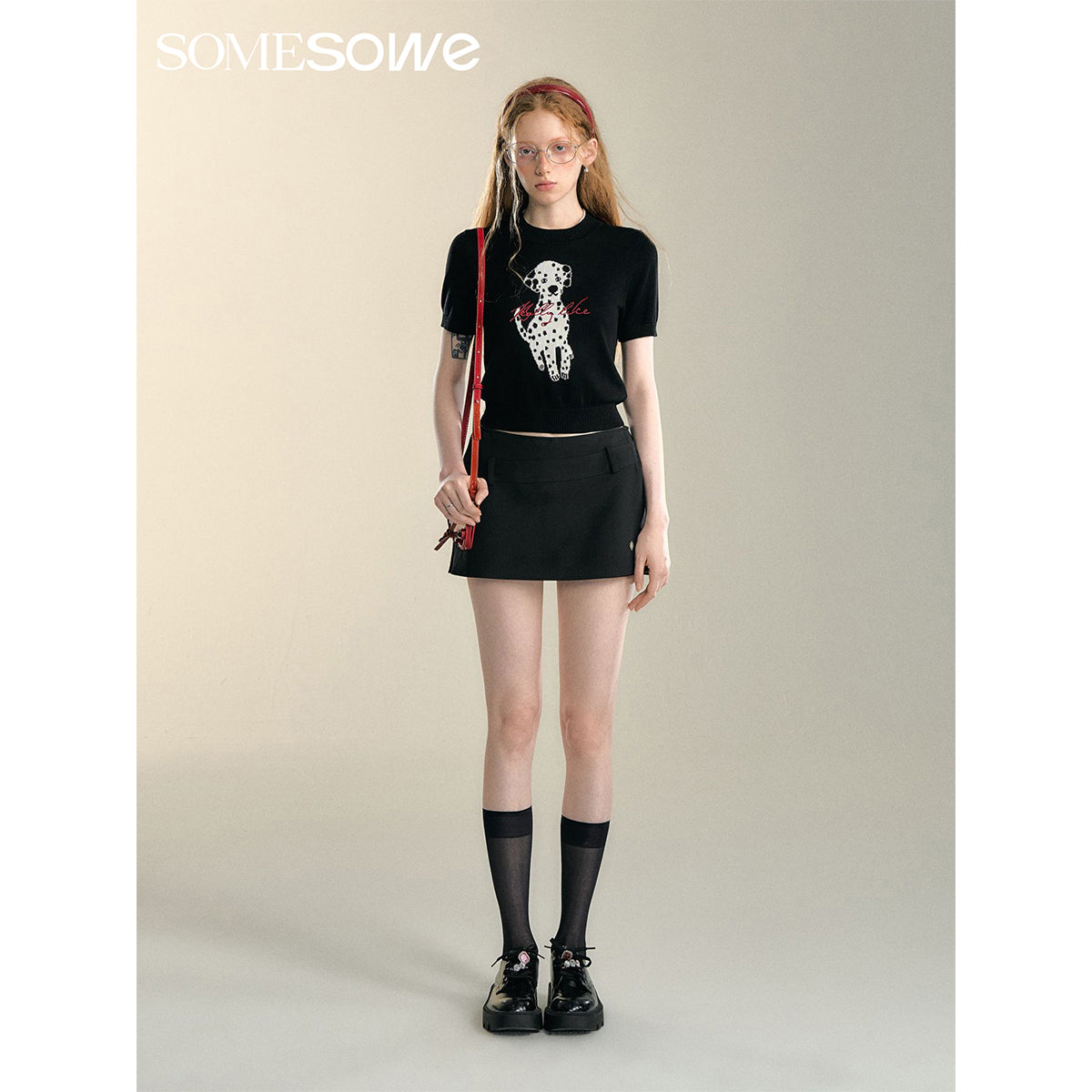 SomeSowe Spotted Puppy Print Knit Top Black