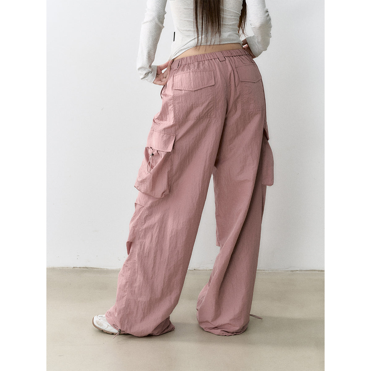 Via Pitti Mesh Big Pocket Casual Cargo Pants Pink