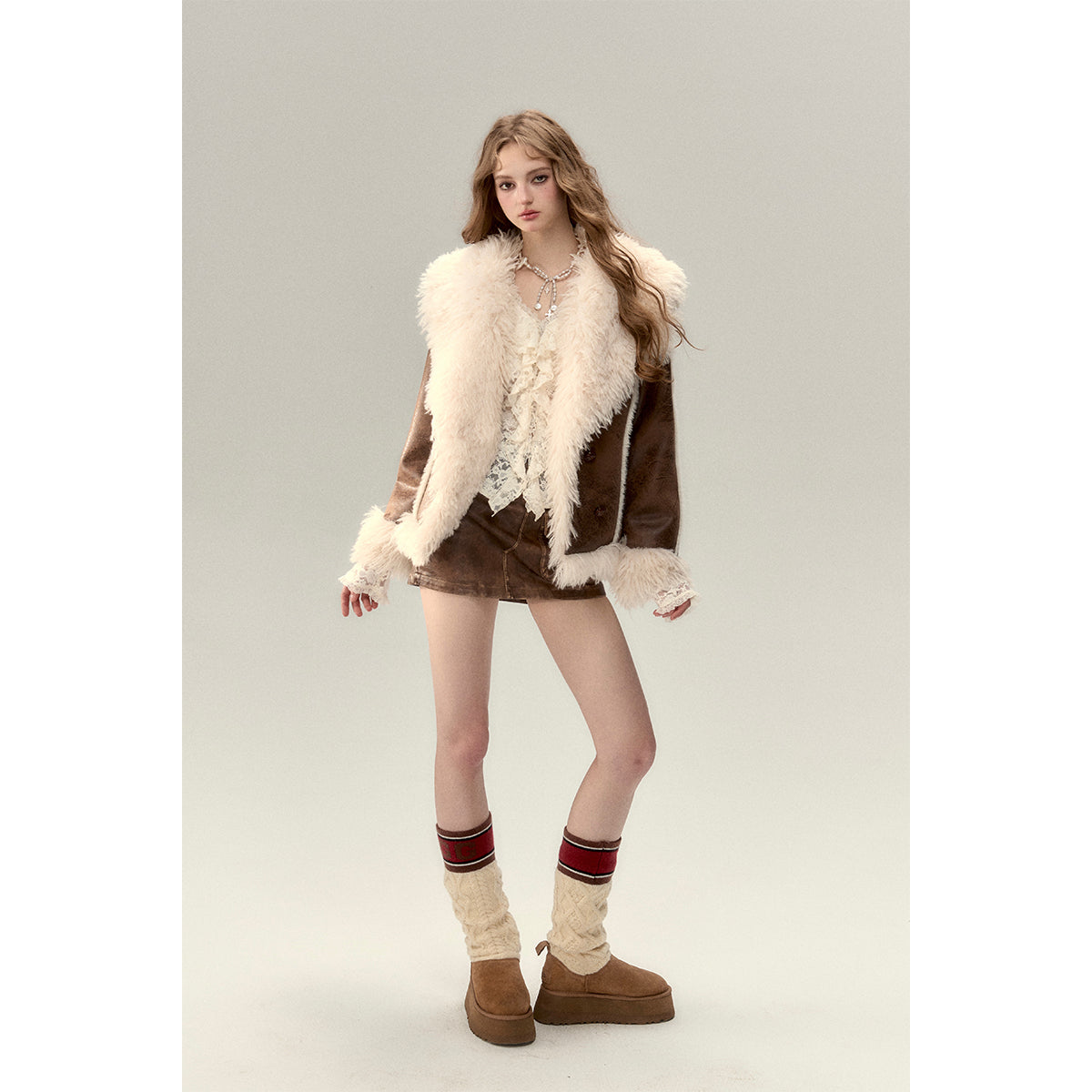 Via Pitti Rabbit Fur Faux Leather Thick Jacket