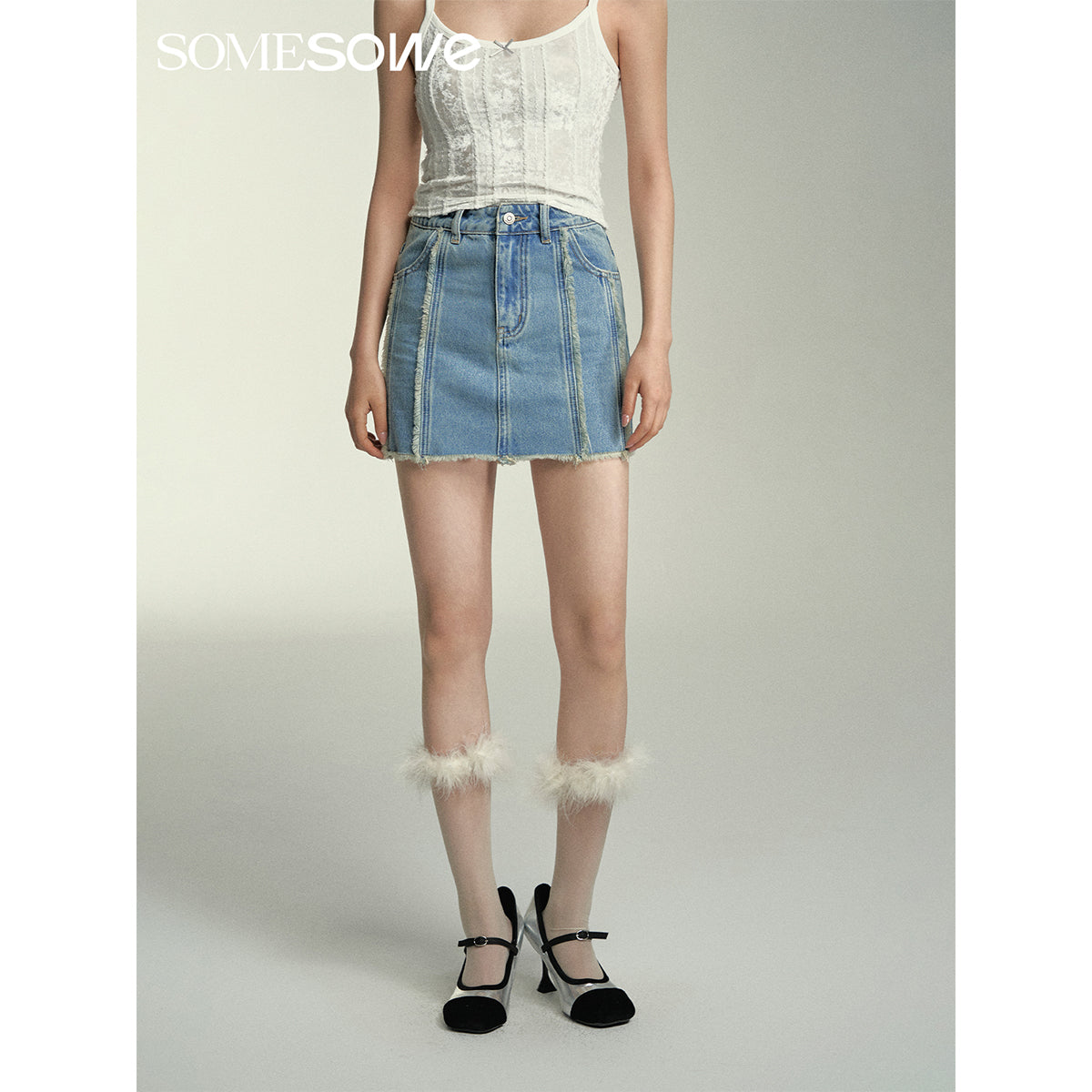 SomeSowe Destroyed Denim Skirt Blue