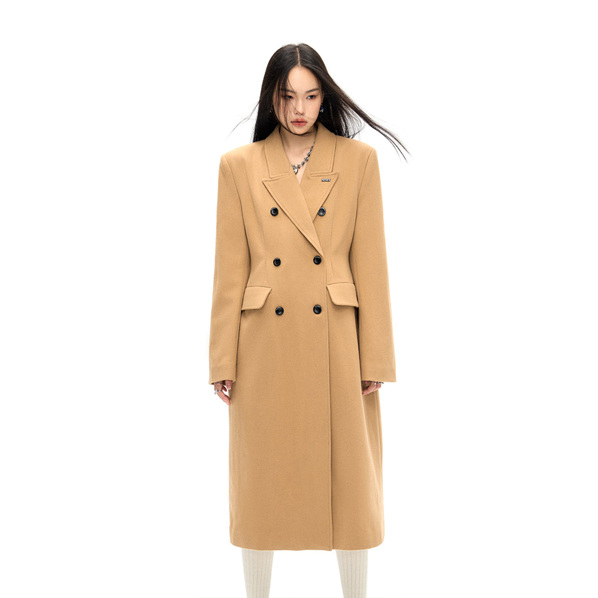 NotAwear Woolen Nipped Waist Oversized Coat Camel