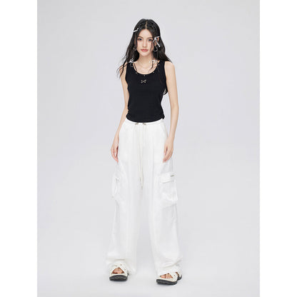 MacyMccoy Satin Draped Wide-Leg Cargo Pants White