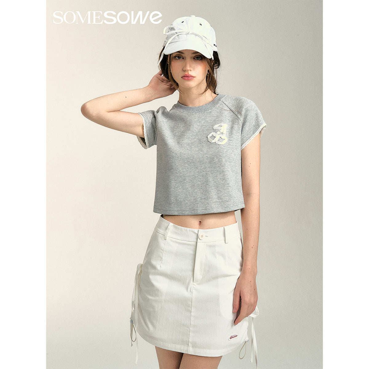 SomeSowe Bow Drawstring Cargo Skirt White