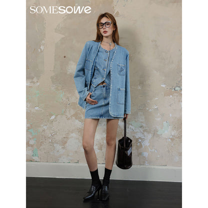 SomeSowe Logo Embroidery Washed Jacket Blue