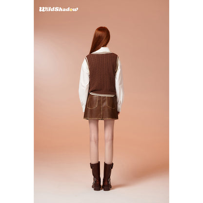 Wildshadow Color Blocked Twisted Knit Vest Brown