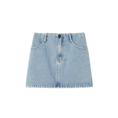 SomeSowe Logo Embroidery Washed Skirt Blue