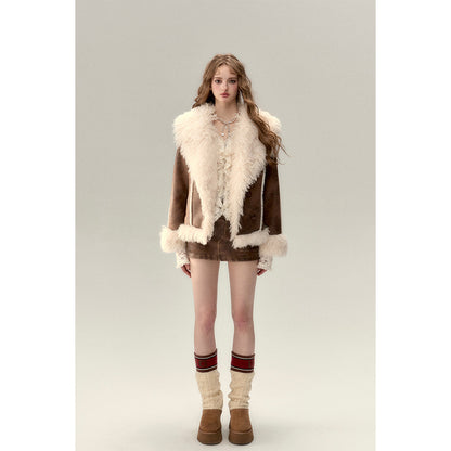 Via Pitti Rabbit Fur Faux Leather Thick Jacket