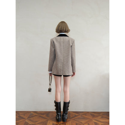 Eimismosol Color Blocked Golden Button Blazer Coat Khaki