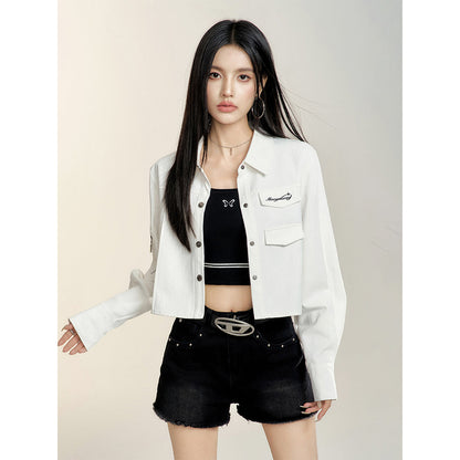 MacyMccoy Cargo Shirt Loose Short Jacket White