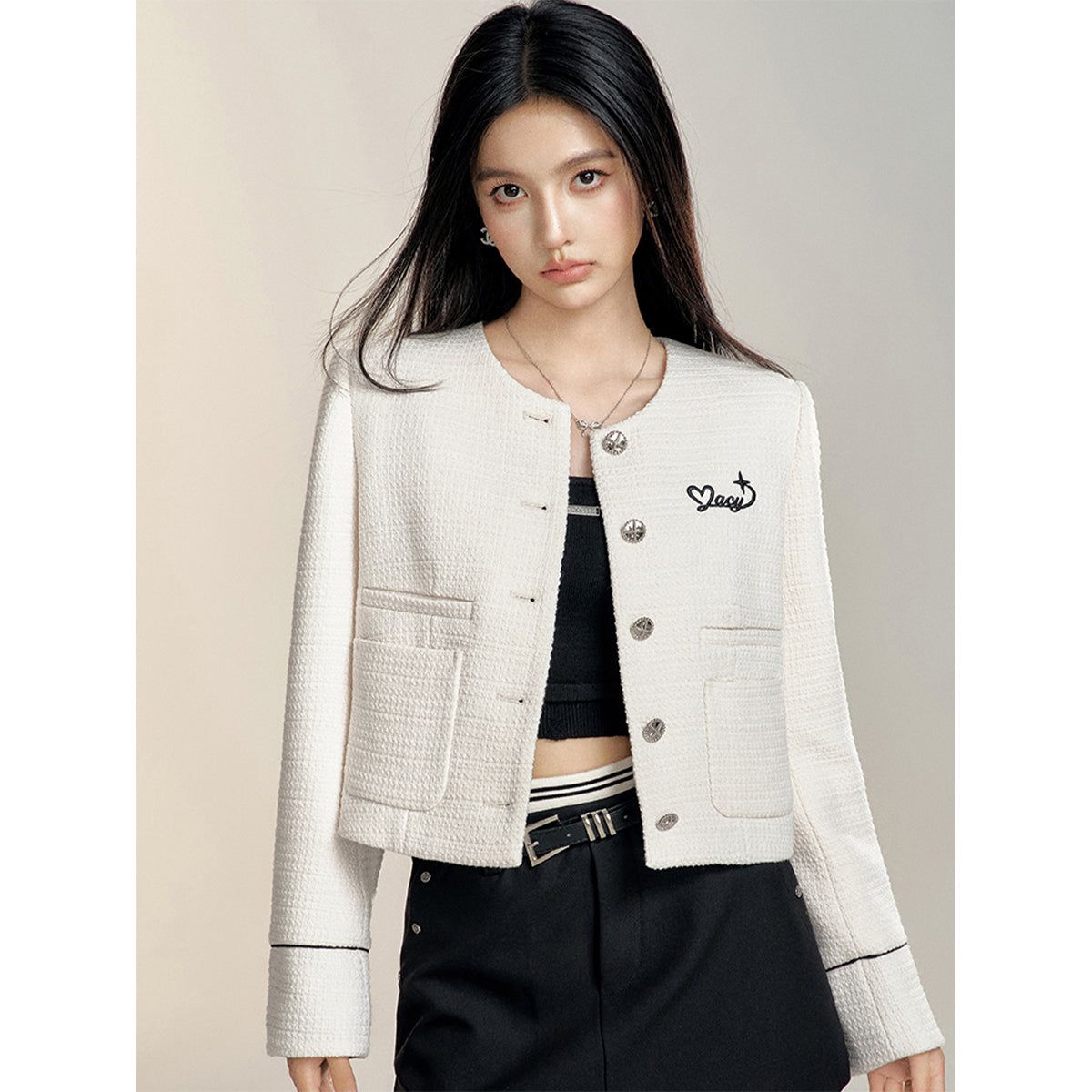 MacyMccoy Color Blocked Versatile Short Jacket White