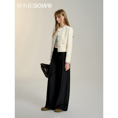 SomeSowe Contrast Color Stitching Wide-Leg Suit Pants Black