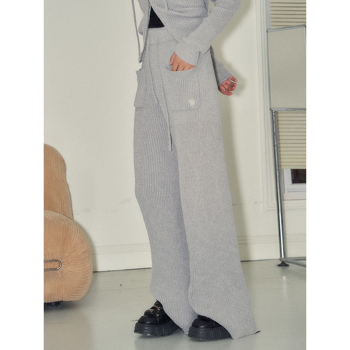 NotAwear Drawstring Wide-Leg Knit Pants Grey