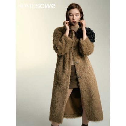 SomeSowe Oversized Chamois Leather Fur Coat Khaki