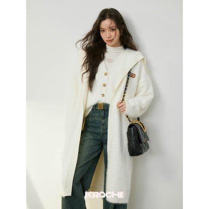 Kroche Faux Mink Oversized Lapel Coat White