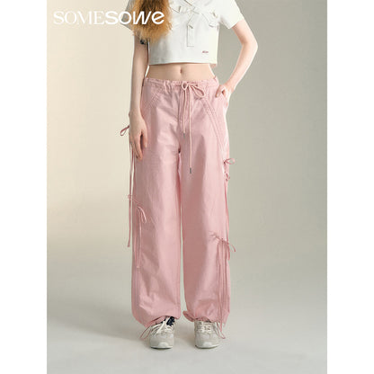 SomeSowe Bow Drawstring Cargo Pants Pink