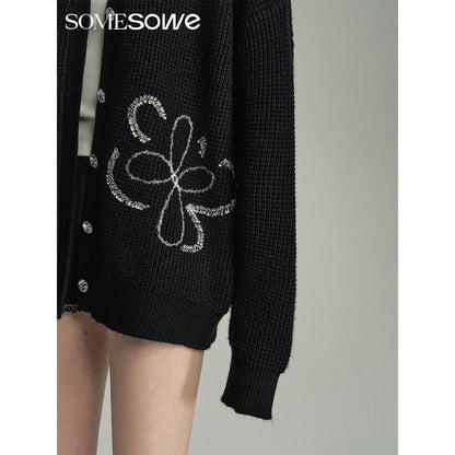 SomeSowe Beaded Floral Silhouette Cardigan Black