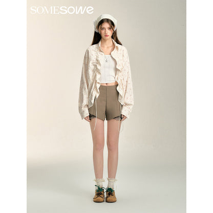 SomeSowe Split Patchwork Layered Bud Shorts Khaki