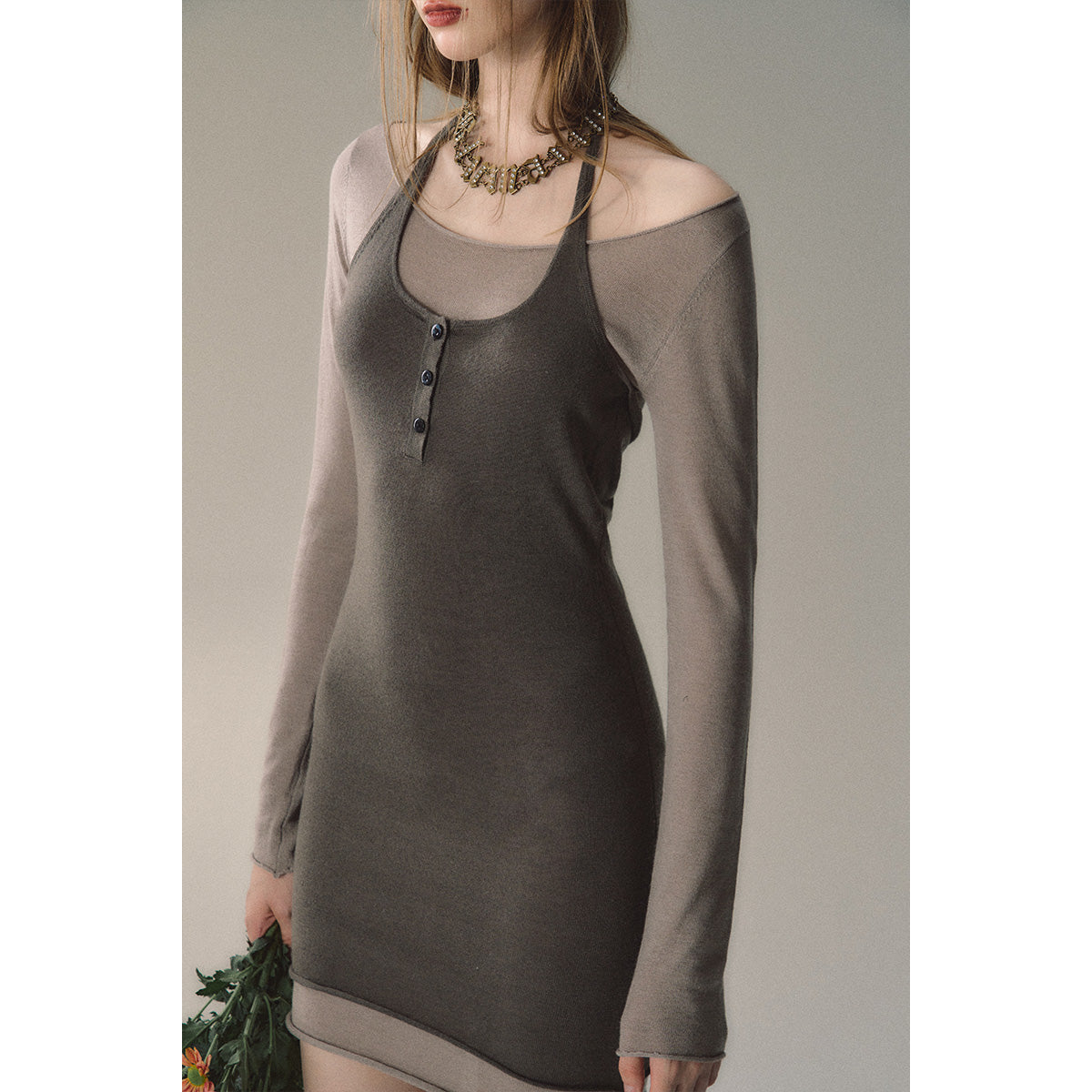 Via Pitti Color Blocked Halterneck Knit Dress Grey