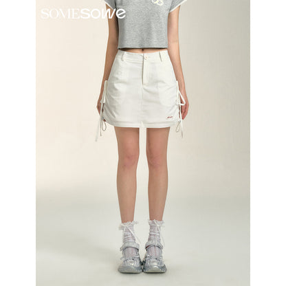 SomeSowe Bow Drawstring Cargo Skirt White