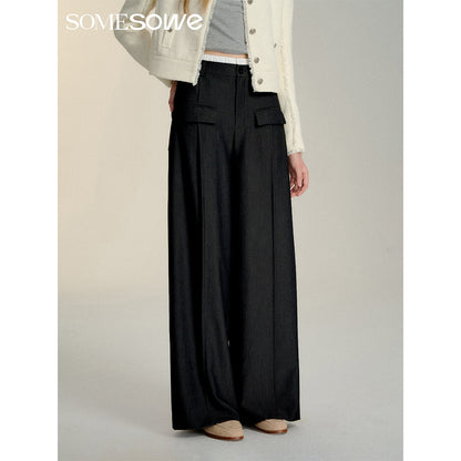 SomeSowe Contrast Color Stitching Wide-Leg Suit Pants Black