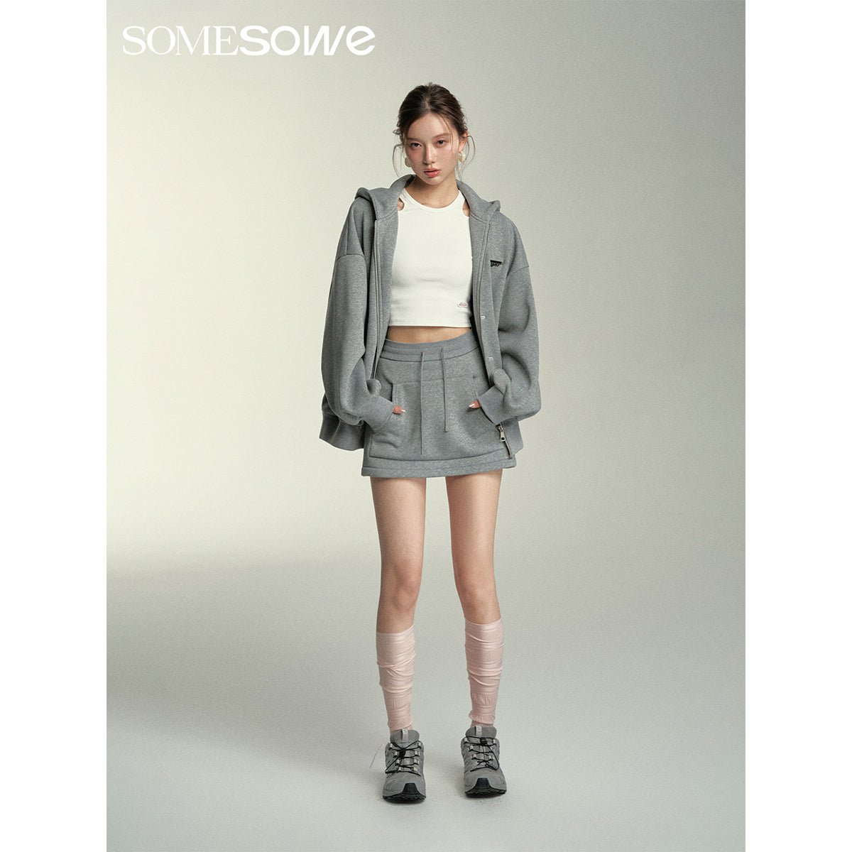 SomeSowe Button-Up Hooded Top Jacket Grey