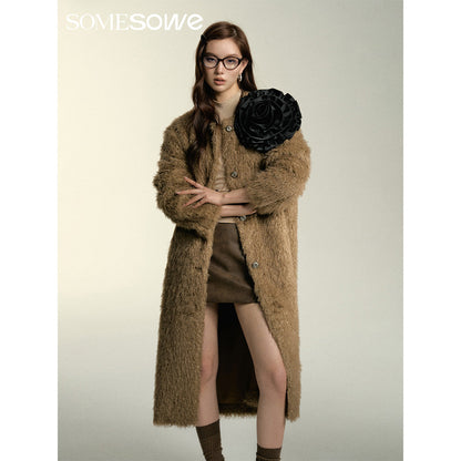 SomeSowe Oversized Chamois Leather Fur Coat Khaki